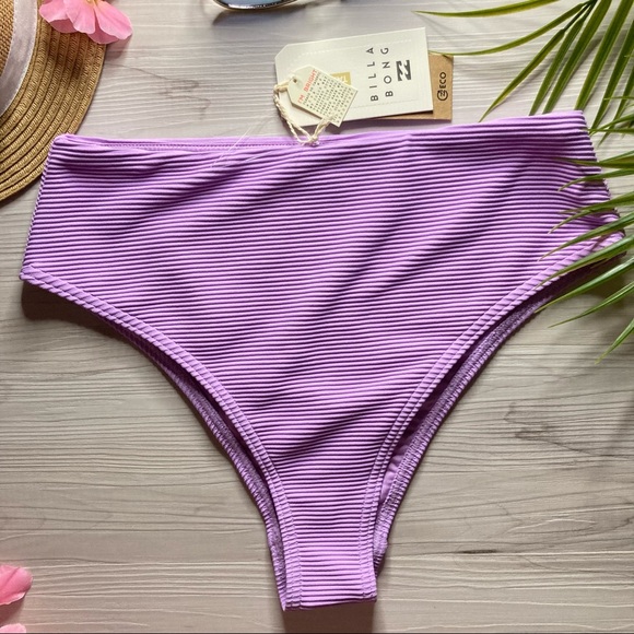 Billabong 💜 Tanlines Maui High Rise Cheeky Lilac Bikini Bottoms 👙🍉🌺🍹🍍👒🌴 - Picture 1 of 11